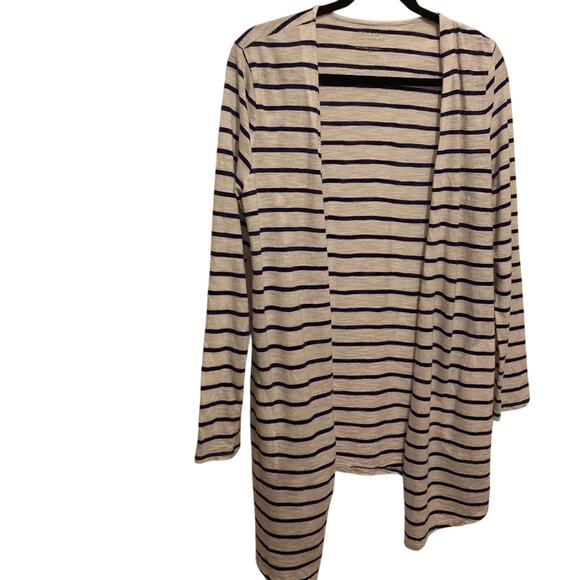 Chico's Striped Cotton The Ultimate Tee Collection Cotton Nautical Cardigan SZ 0 - Picture 2 of 10